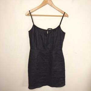 Reformation Black Linen Tank Dress Keyhole Tie Neckline Mini
